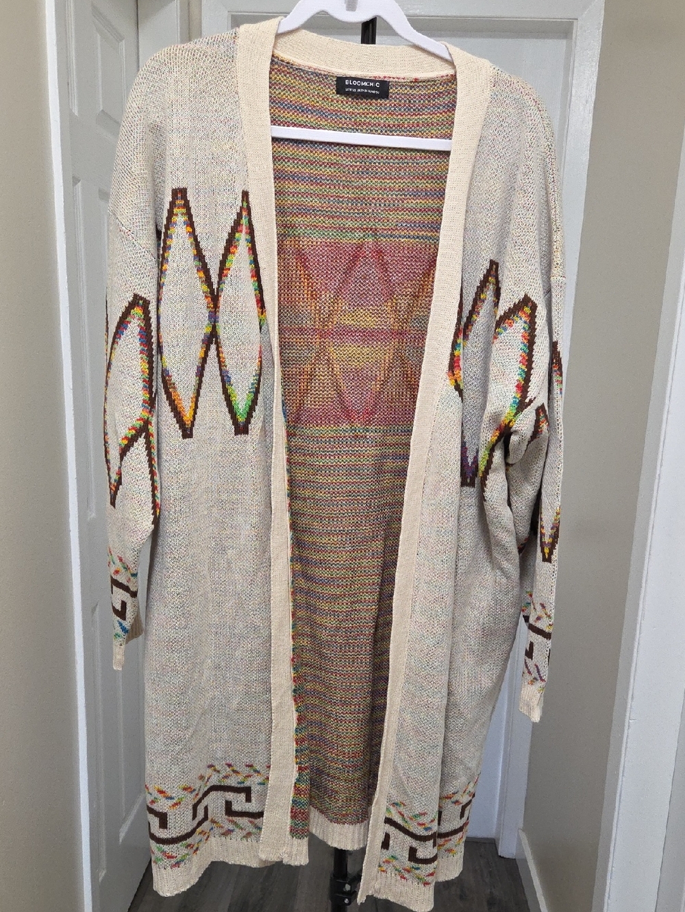 BloomChic Beige Tribal Geometric Open Front Cardigan Plus Size 18/20 Boho - Picture 2 of 11